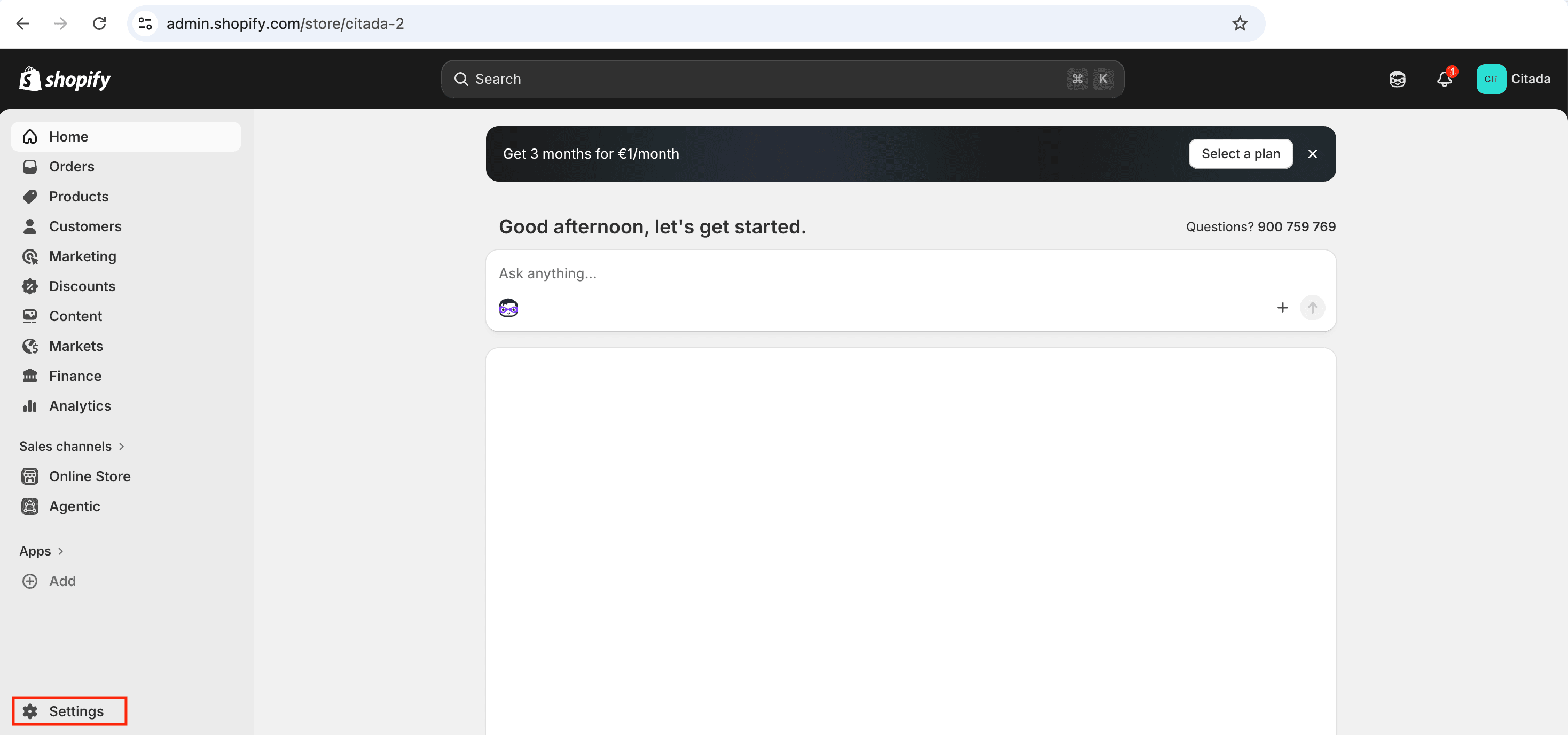 Shopify Admin dashboard