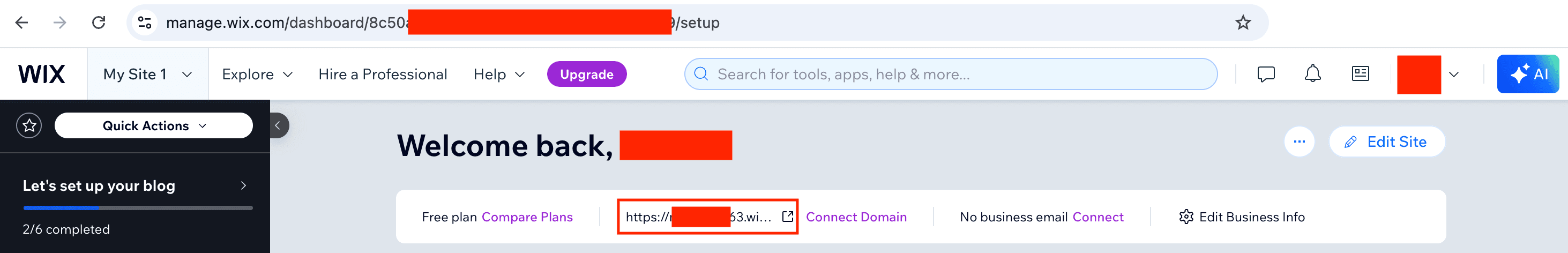 URL pública do site Wix