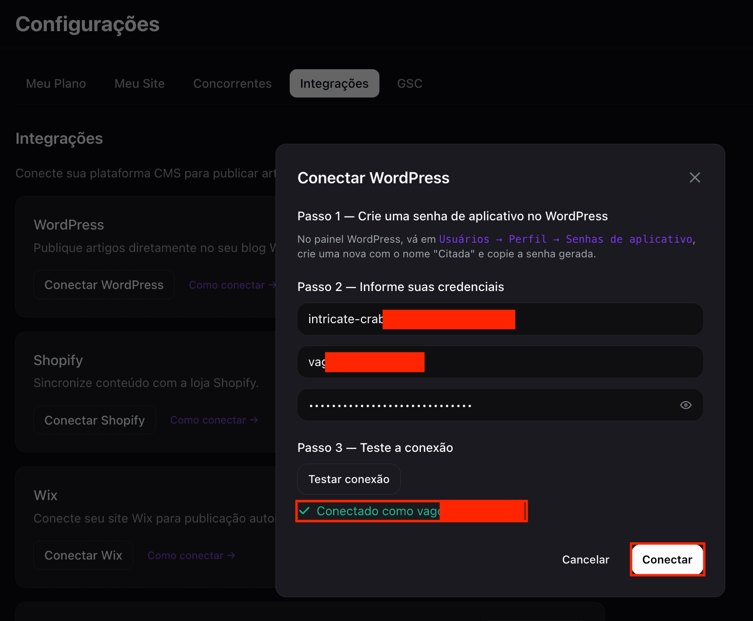 Conexão confirmada